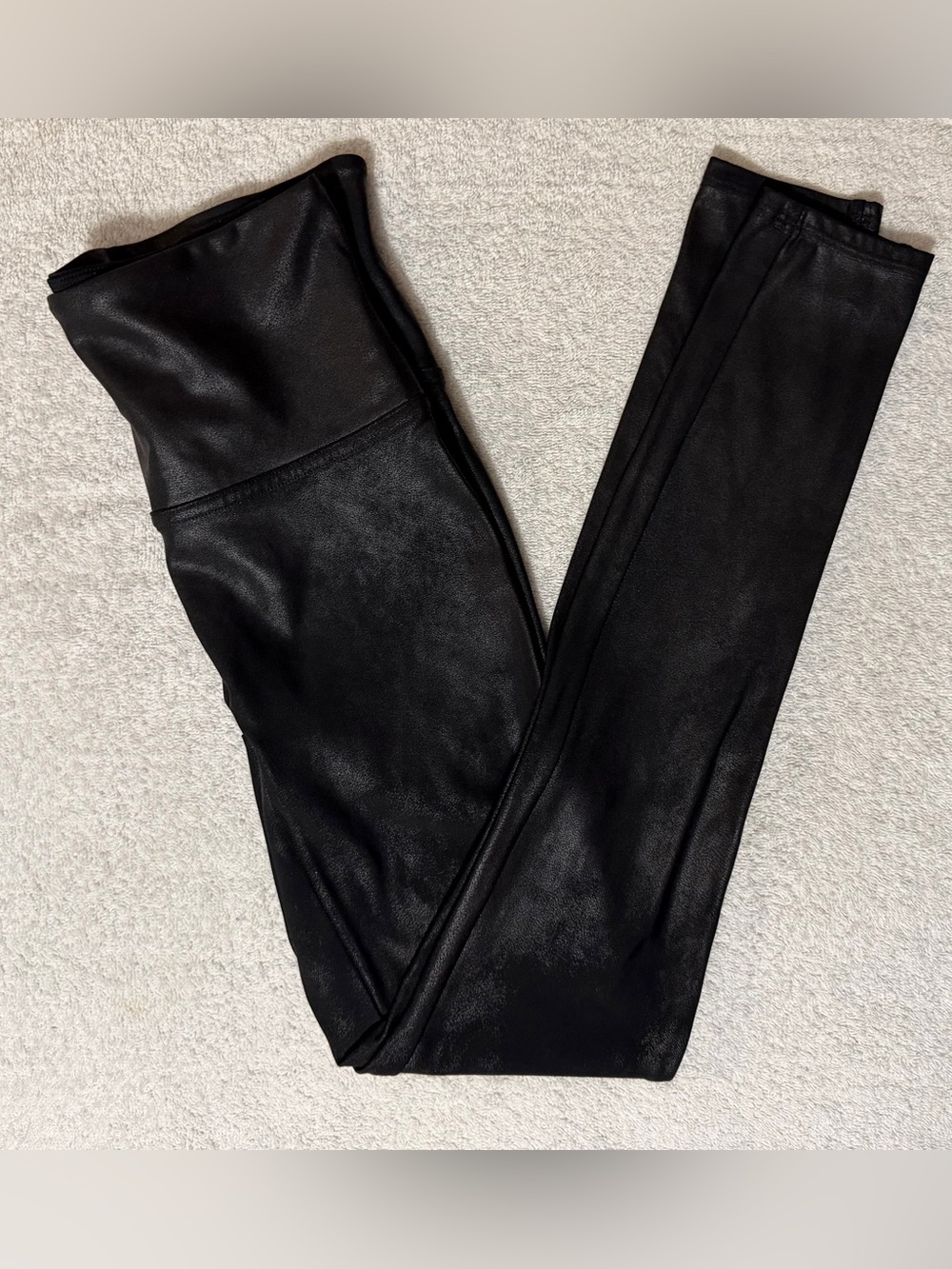 SPANX Faux Leather Leggings Shimmer High Waist Compression Liquid Gloss 2437